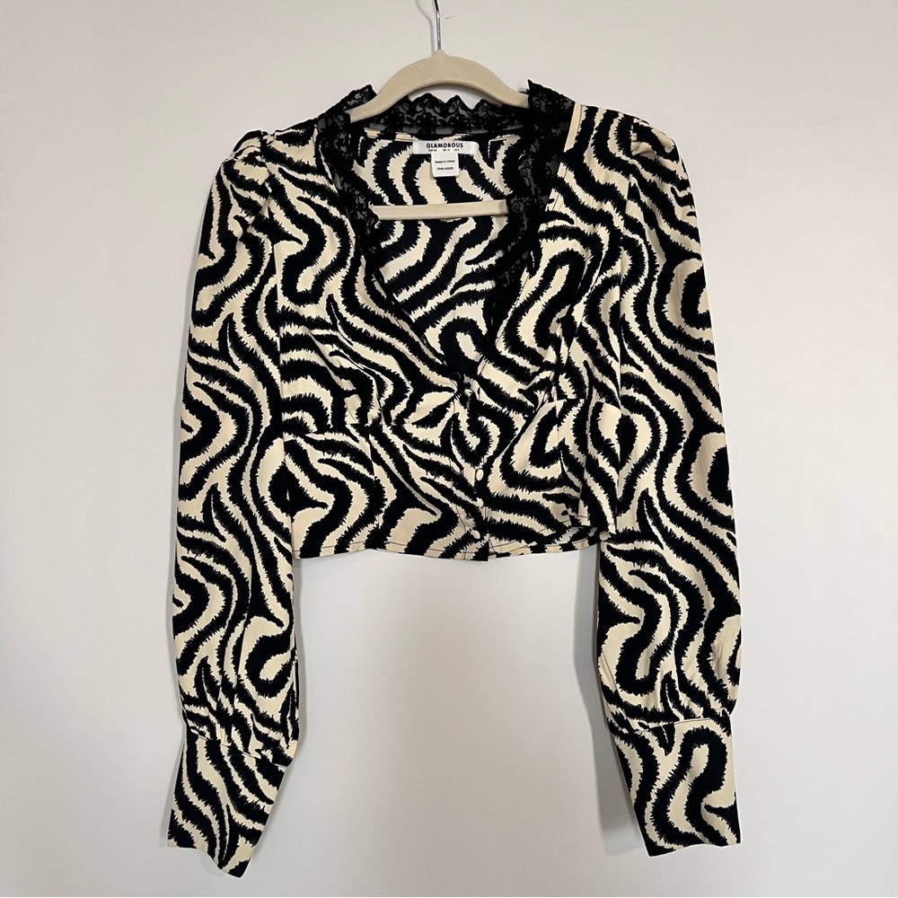 Glamorous Black and Cream Animal Print Top